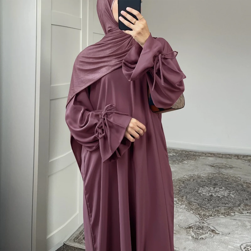Long Sleeves Plain Nida Abaya Zipper Ruffle Sleeves Muslim Women Modest Abaya Dress EID Ramadan Islamic Clothing Moroccan Kaftan