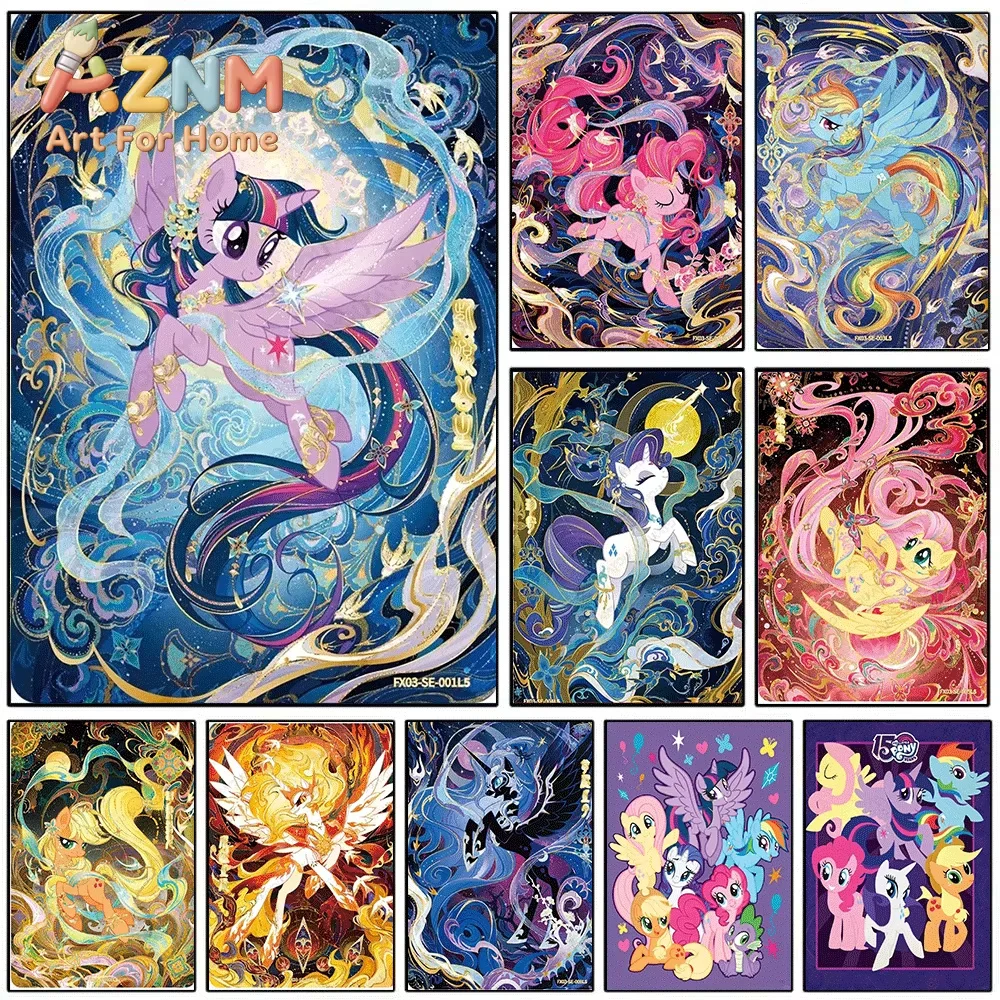 AZNM My Little Pony Golden Pattern Fantasy Canvas Painting, Frameless Canvas Wall Art, Cartoon Wall Painting for Bedroom Livin