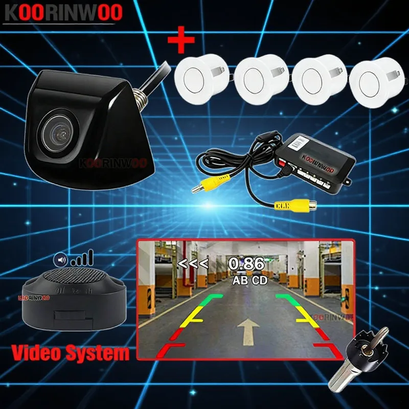 Koorinwoo Car Intelligent System Parkronics Parking Sensors 4 With Rear View Camera Connected Systems For Cars Radio Automotive