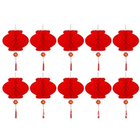 10 Rode Chinese Stijl Waterdichte Honingraat Papier Lantaarns Voor Festival Benodigdheden Feest En Bruiloft Decoratie Nieuwjaar Hanger