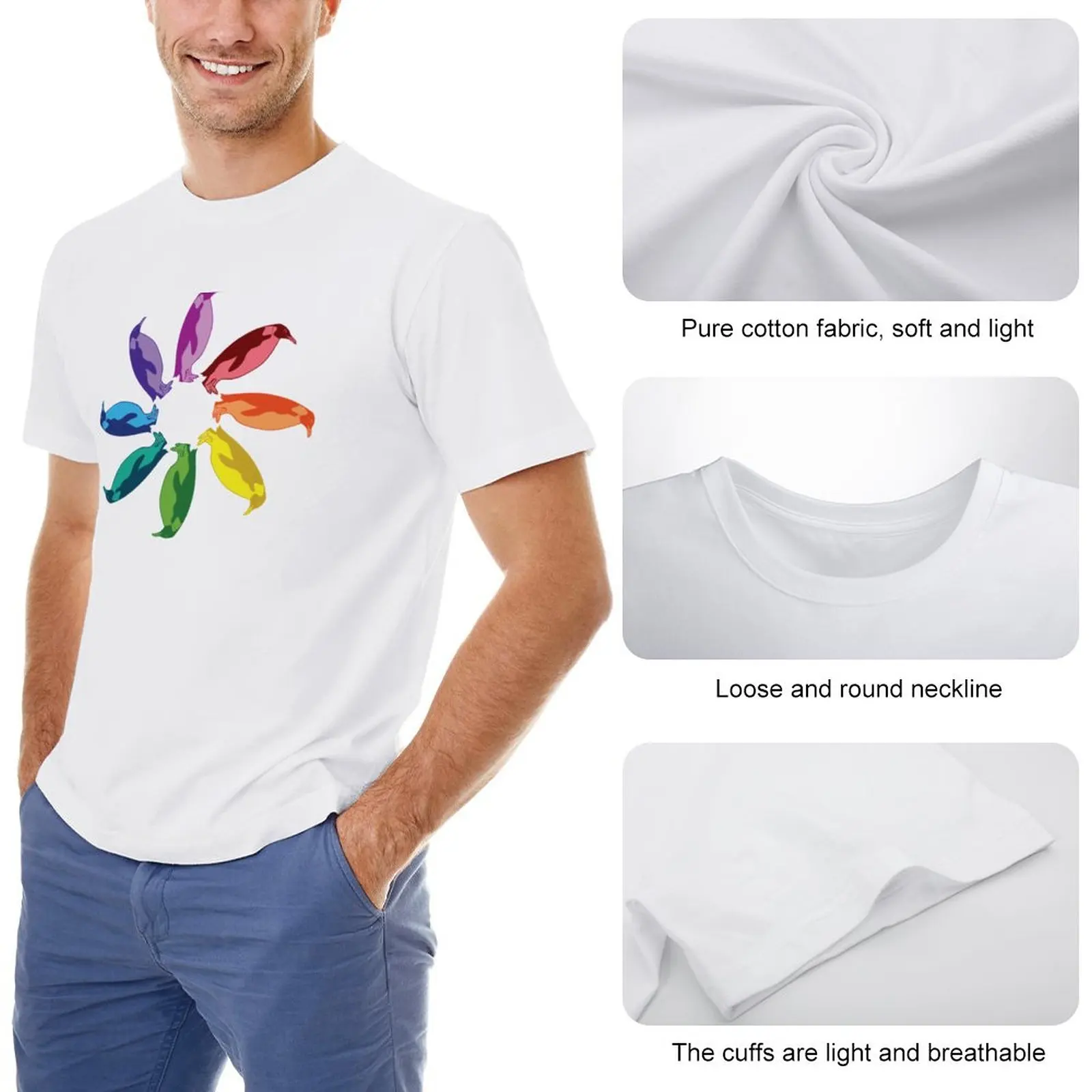 Color: Emperor Penguin Rainbow Pinwheel T-Shirt black t shirts Oversized t-shirt quick drying t-shirt t-shirts man mens t shirt