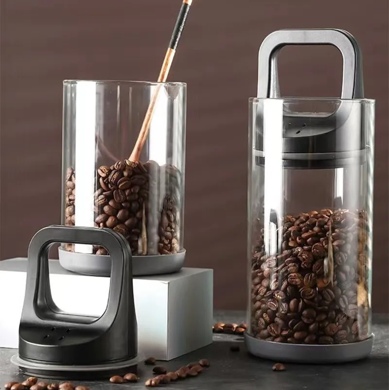 Coffee Beans Storage Vacuum Jar Kitchen Food Clear Glass Container Tea Moisture-proof Canister Home Fresh Keeping Cans