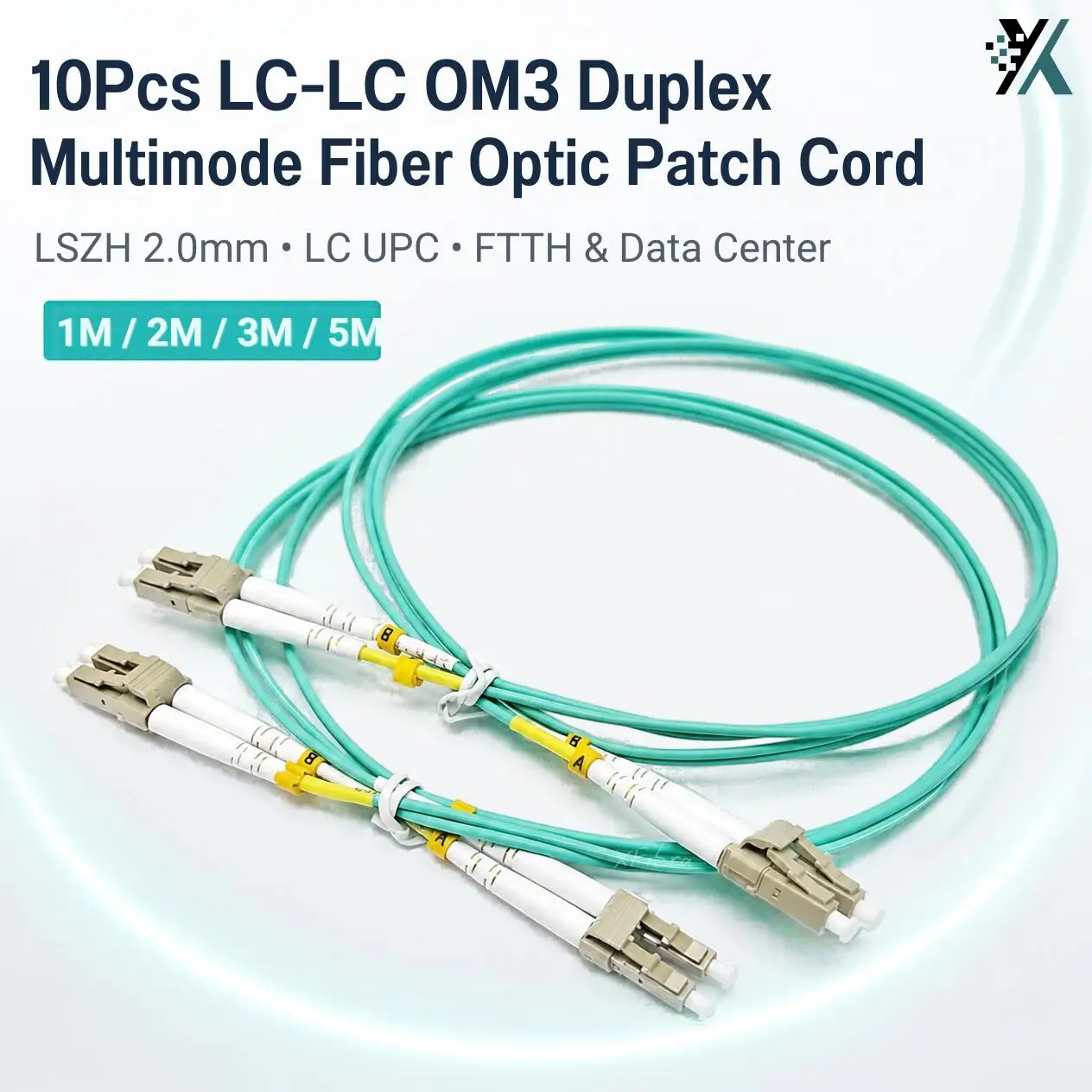 10Pcs LC-LC OM3 Duplex Multimode Fiber Optic Patch Cord LSZH 2.0mm 1M/2M/3M/5M for FTTH Communication