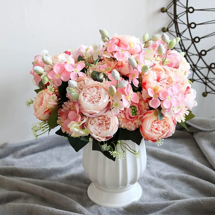 Artificial Flowers Venus Rose Bouquet Silk Rose Vase Home Decor Garden Wedding Decorative Fake Plants Festival Wreath Material