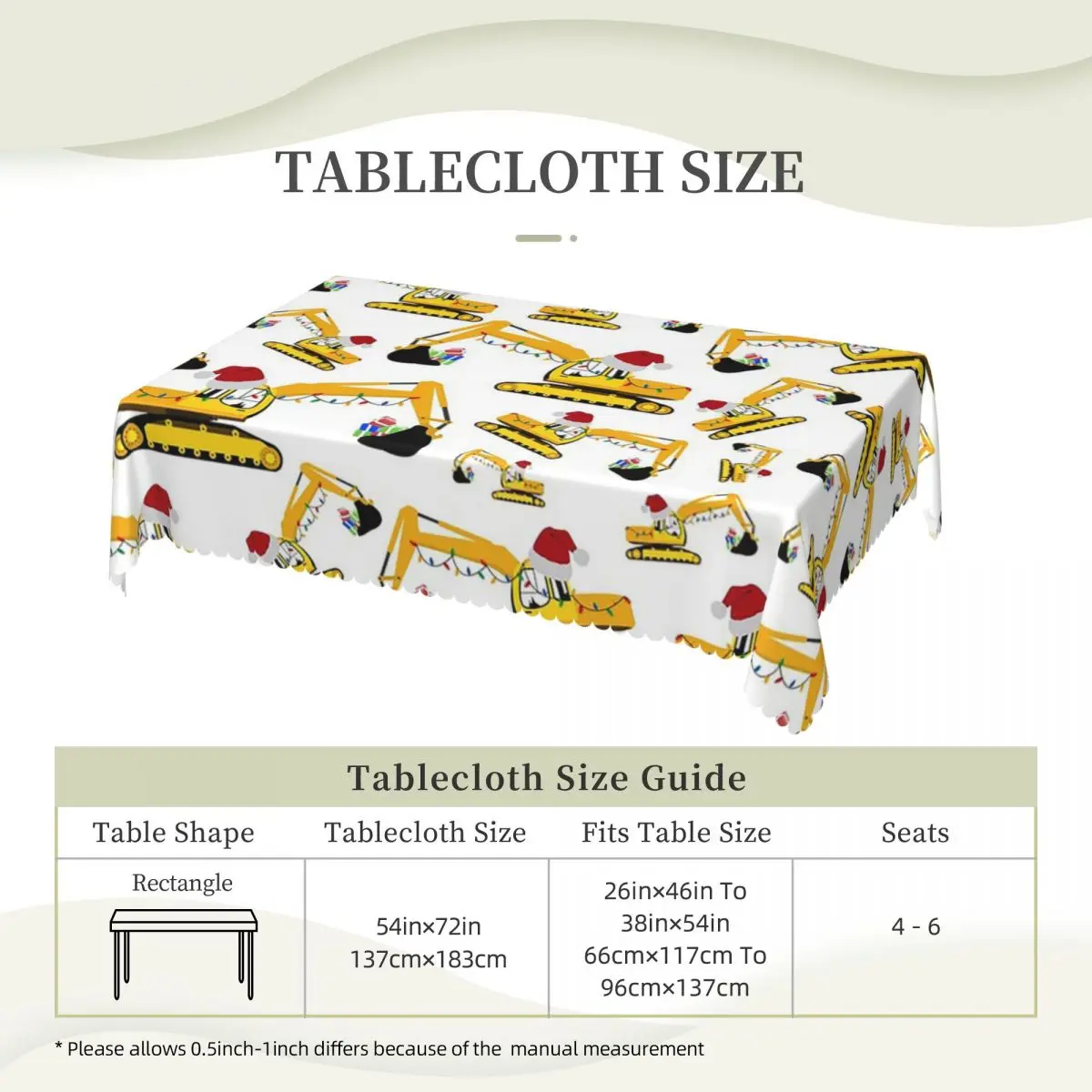 Christmas Excavator Construction Truck Customized Rectangular Tablecloth Waterproof Table Cover for Festival Party Table Cloth