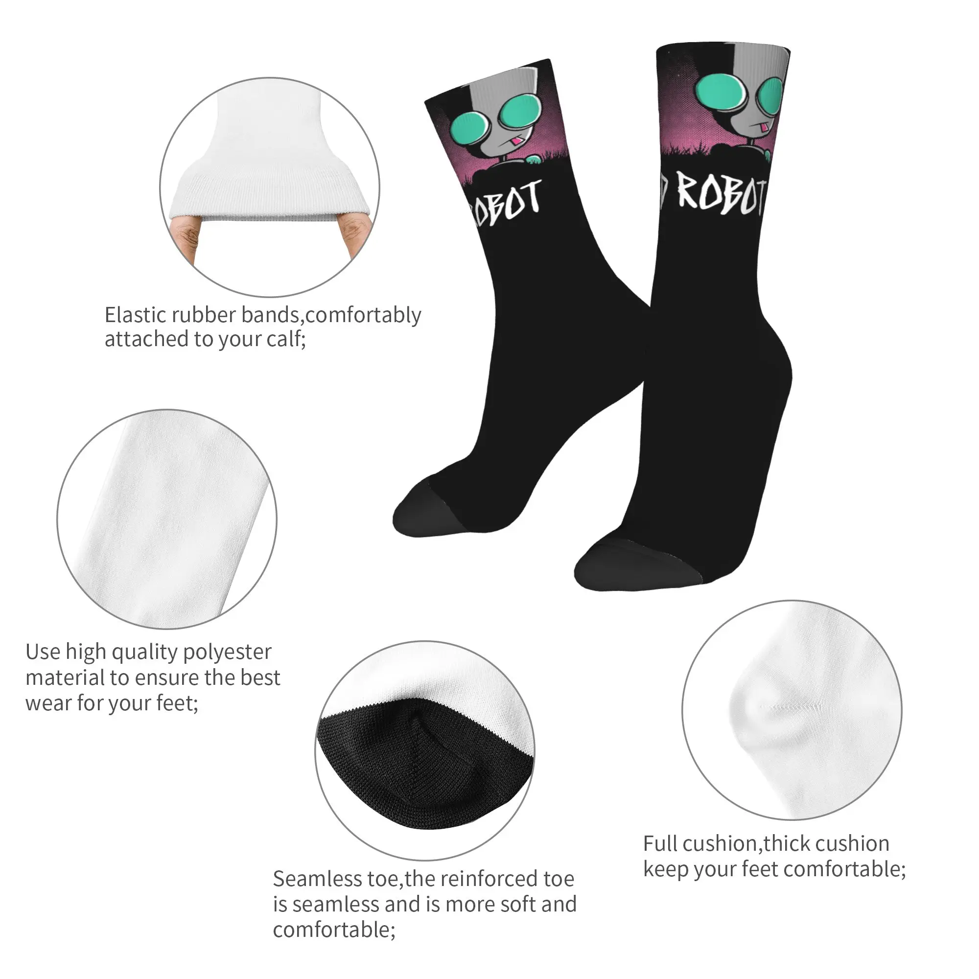 Cool Invaders Zims  Basketball Socks Mad Robot Polyester Crew Socks for Unisex Breathable,