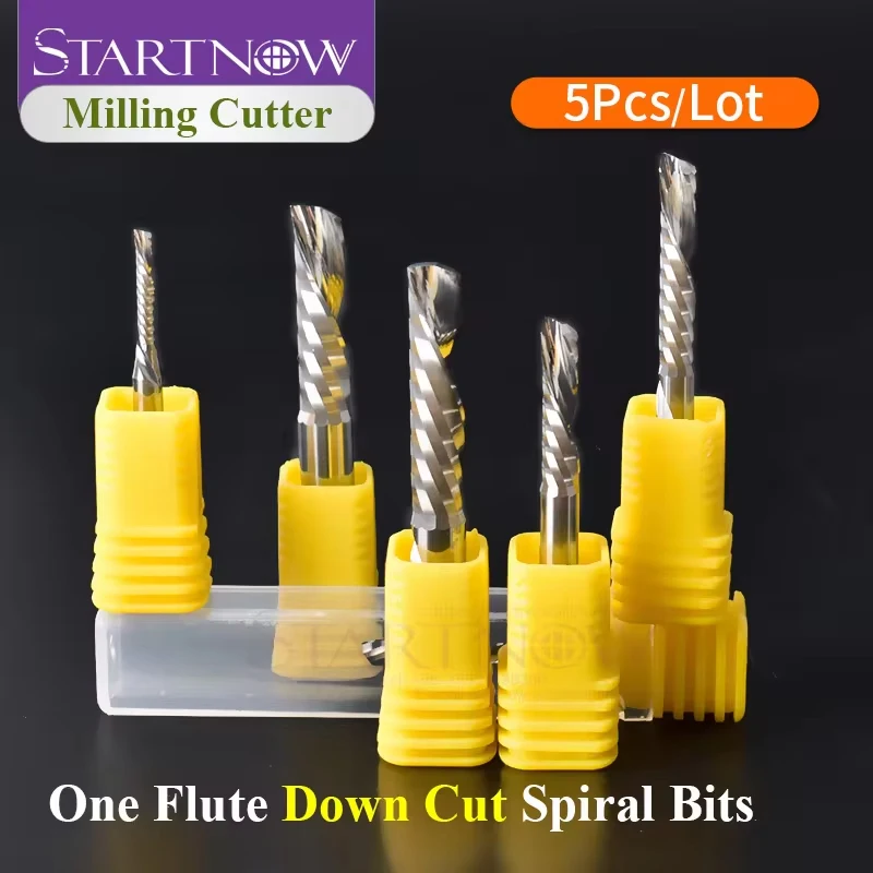 Startnow 5 stks/partij Frees Carbide Tungsten Down Cut Een Fluit Links Spiraal Bits Graveren CNC Frezen Tool End Mill