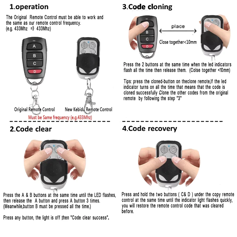 Mando a distancia Universal para garaje, duplicador remoto para puerta de garaje de 433 mhz, mando a distancia de 433 mhz para puerta de control de puerta de garaje
