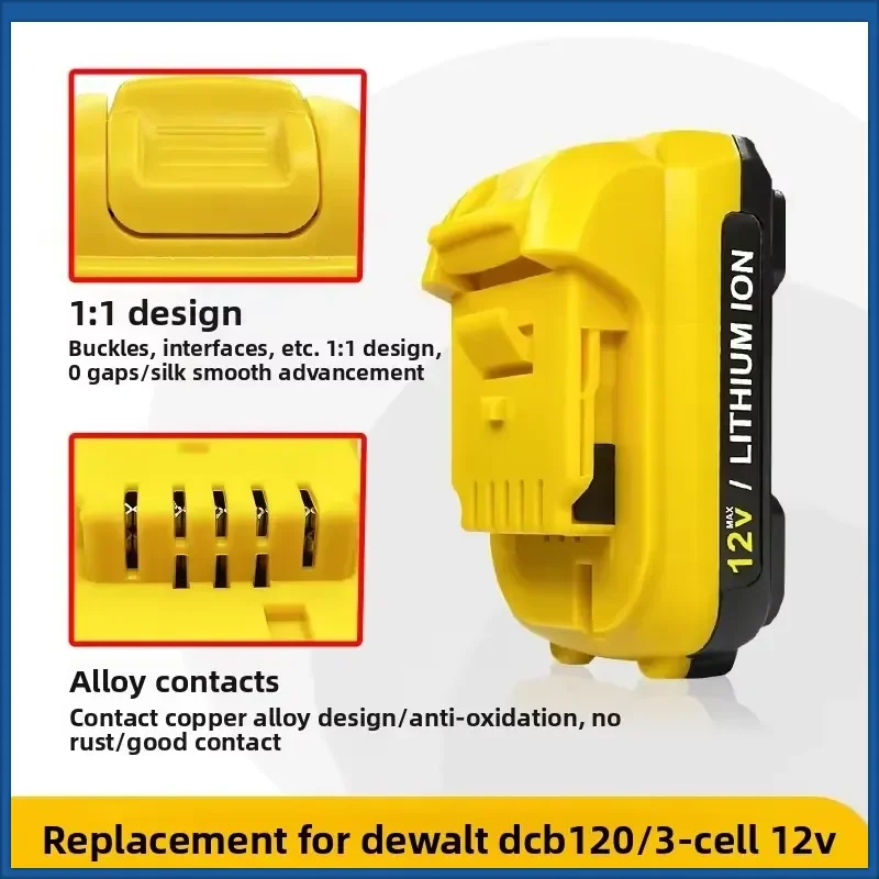 Grade A 12V 2.0Ah-3.0Ah DCB120 Rechargeable Li-Ion Battery for Dewalt DCB124 DW089LG DCD701F2 Power Tools/Laser Level Battery