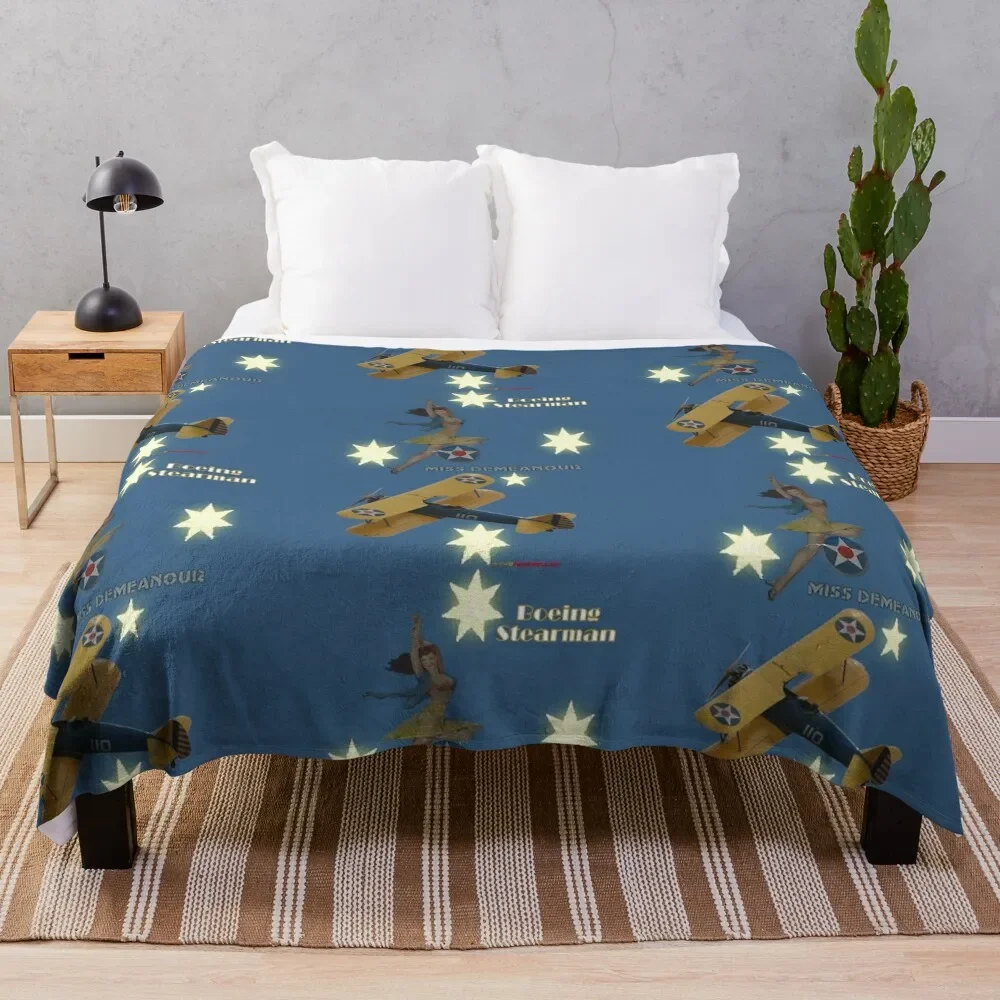 Southern Cross Design - Boeing Stearman VH-LSJ 20081026 Throw Blanket blankets ands Bed linens Nap Blankets