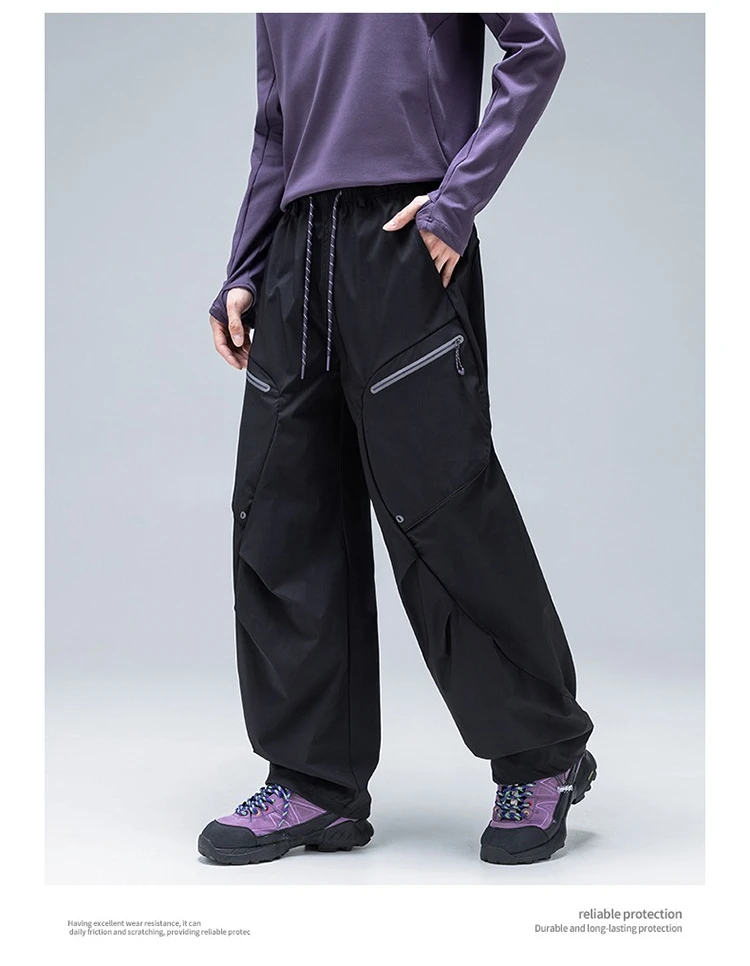 Unisex Wasserdichte Cargohose – Wandelbarer Straight/Jogger-Schnitt, 3D-Schnitt Reflektierende Reißverschlusstaschen, Urban & Leichte Outdoor-Bekleidung – Detail 9