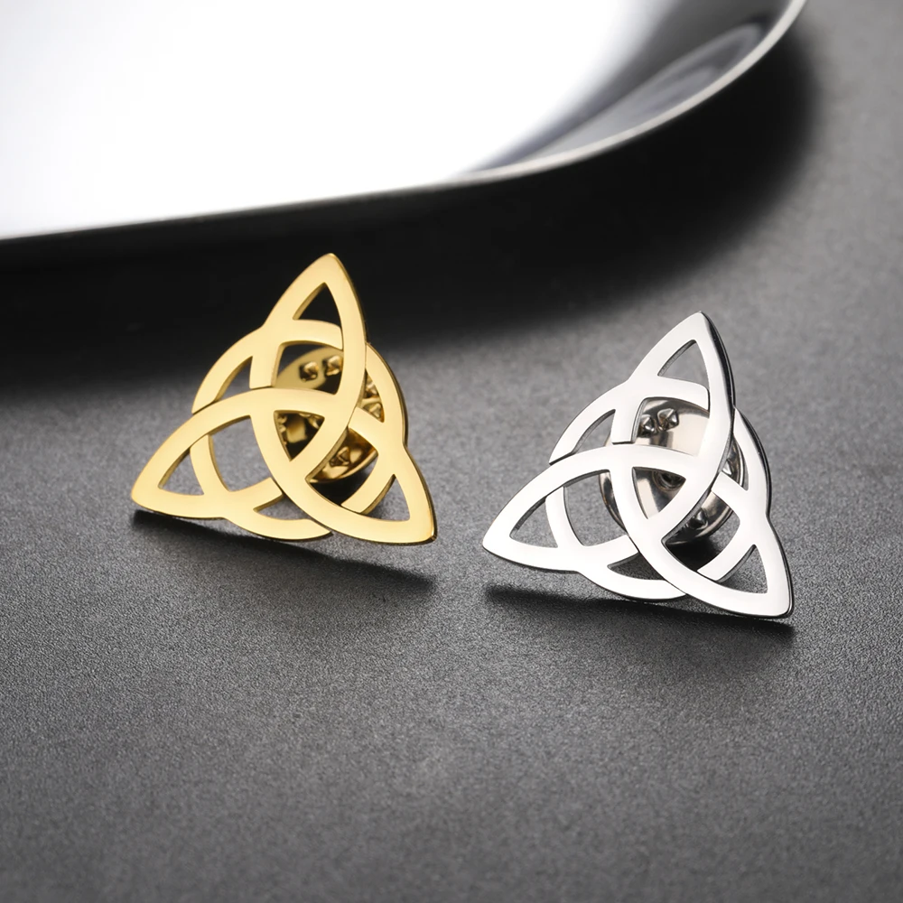 داوابارا خمر Triquetra بروش السيدات دبوس القلب الثالوث عقدة الأيرلندية حماية تاليسمان الفولاذ المقاوم للصدأ الملحقات