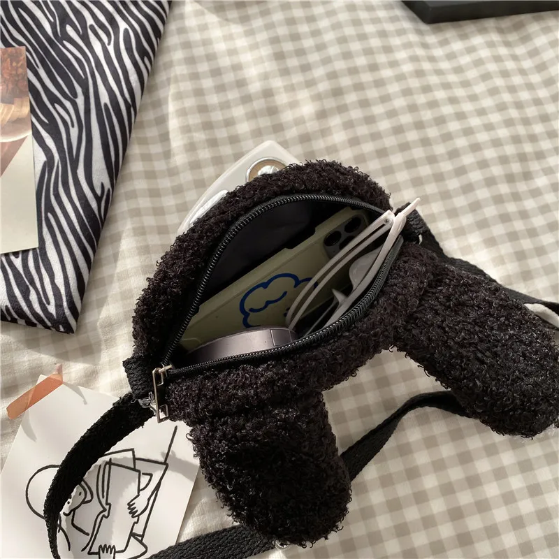 Kawai Cartoon Furry Cross Body Bags Autumn Winter Fashion Students warm soft Plush Shoulder Bags Phone Purse Bag Gifts for Women