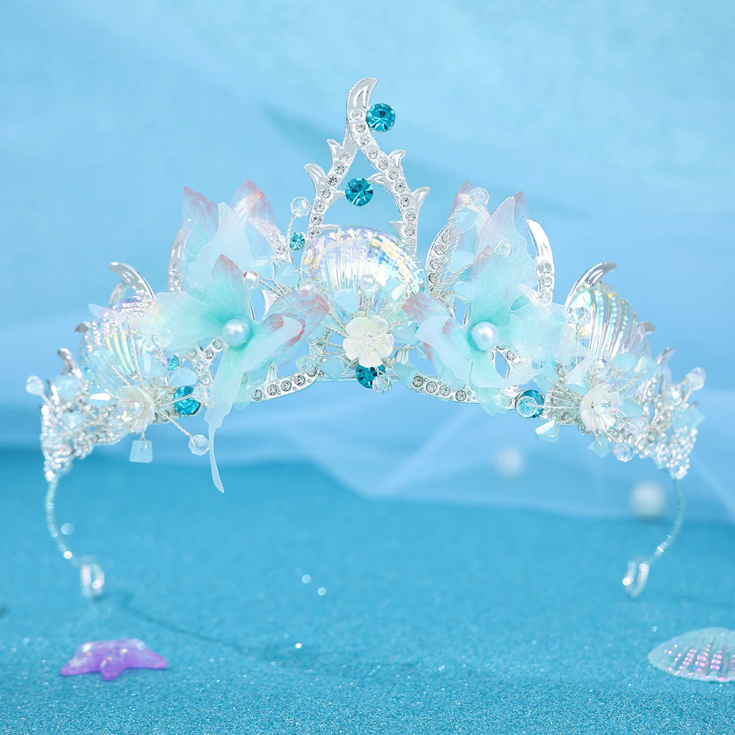 KMVEXO Ocean Style Wedding Crown Princess Hair Accessory Shell Rhinestone Tiaras Headband for Wedding Dresses and Evening Gowns view 6