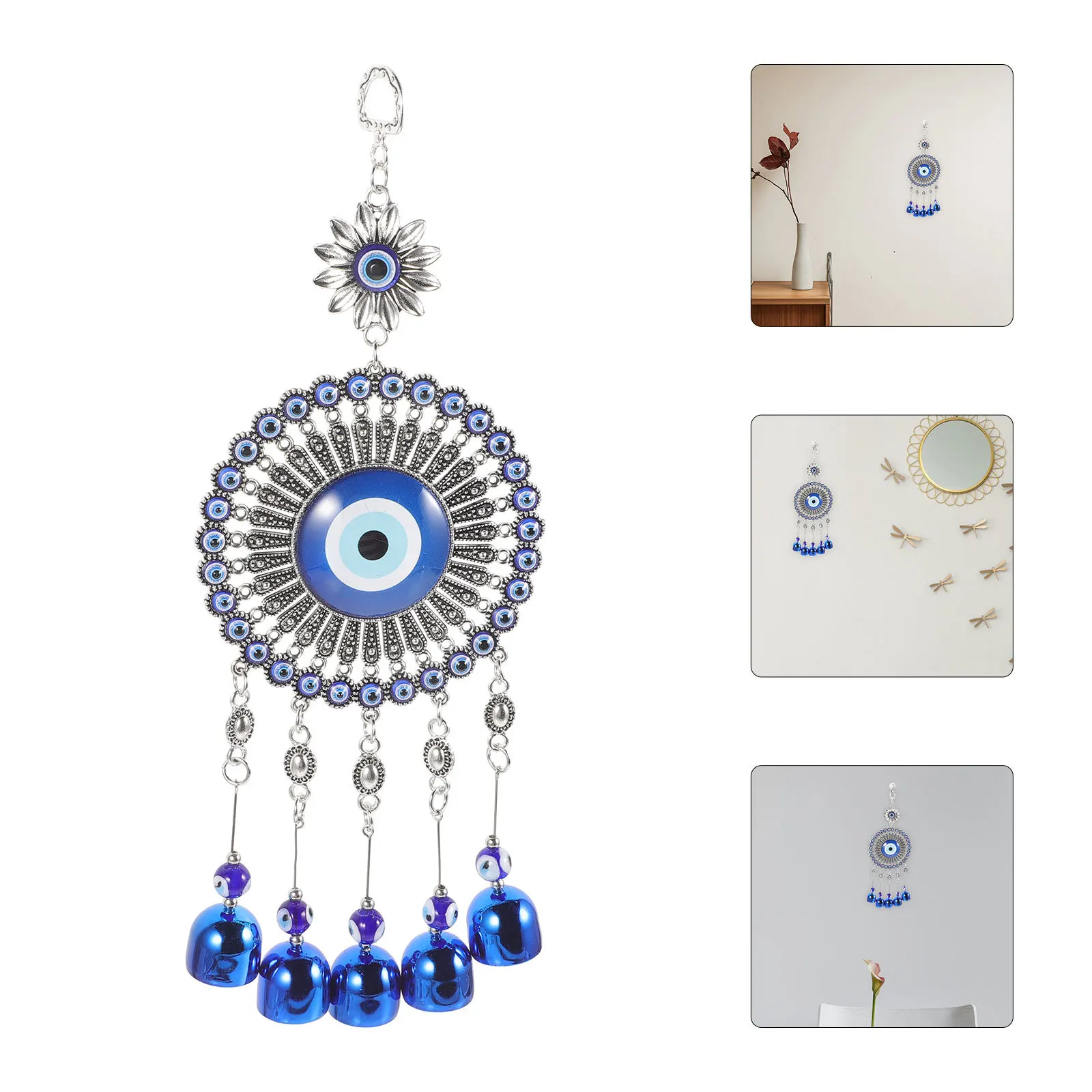 

Blue Eye Hanging Ornament Evil Eye Pendant Metal Bell Charm For Home Car Wall Decor Spiritual Jewelry Gift