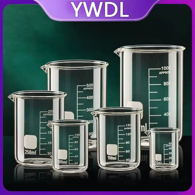 YWDL Heat Resistant Borosilicate Glass Beaker Measuring Cup Thick Glass Measuring Jug for Lab & Kitchen Multiple Capacity
