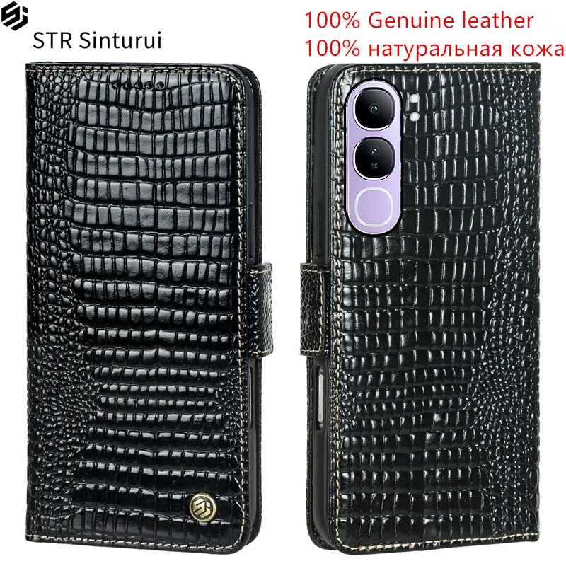 

STR Genuine leather lizard pattern card Slot Wallet Cover For vivo V40 V30 Lite ME 4G IDN Pro SE V40e V30e shockproof phone Case