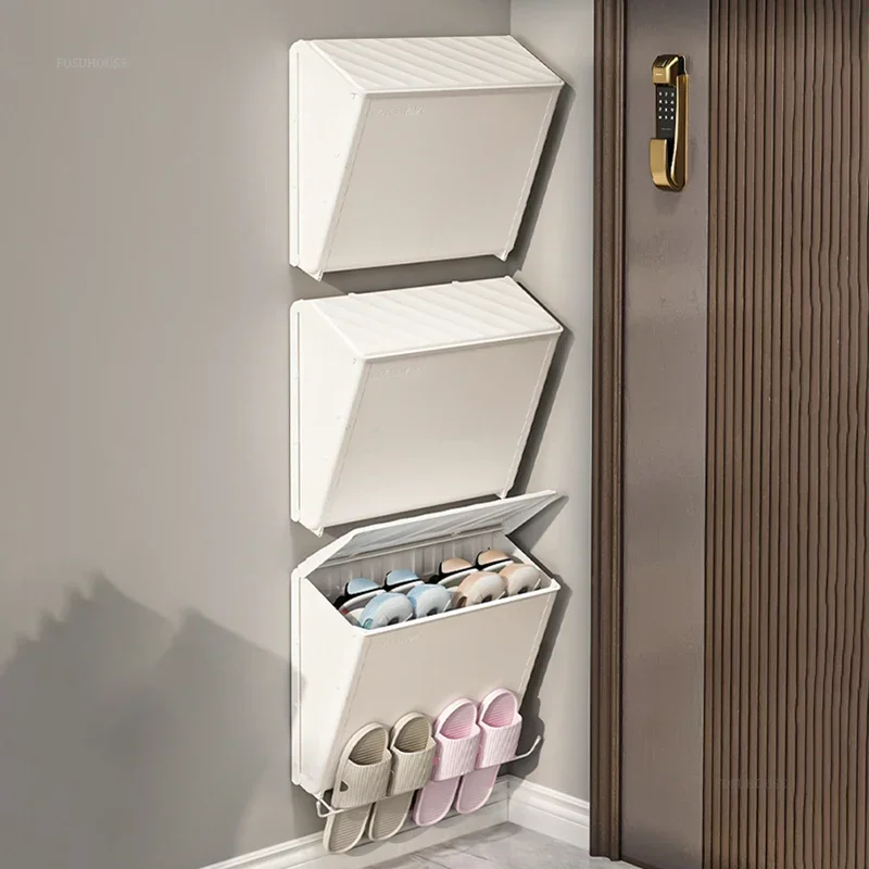 #Modern Plastic Shoe Cabinets Home Entrance Wall-mounted Shoe Storage Cabinet Space-saving Slipper