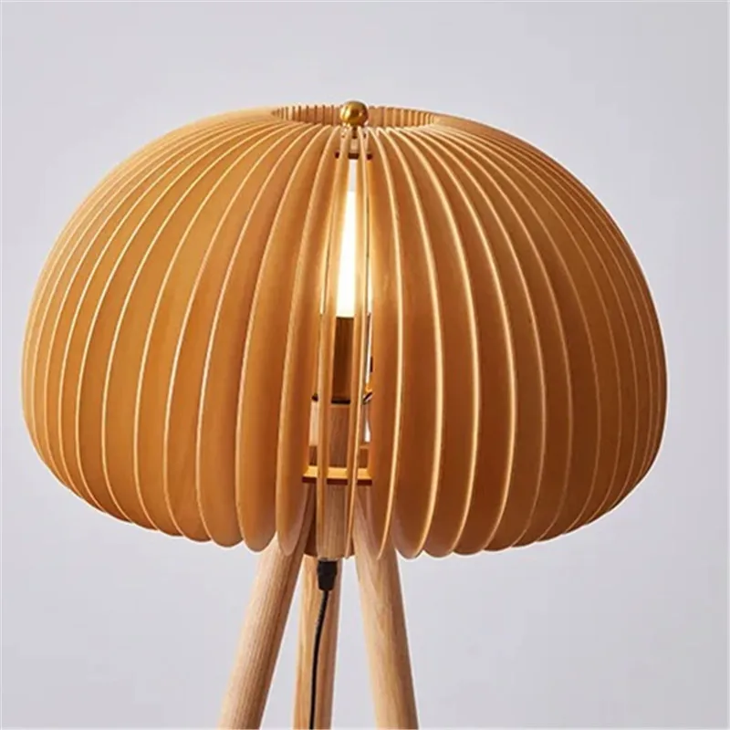 White Ash Tripod Floor Lamp Living Room Decor logs Wooden Lamp Modern E27 Pumpkin Lamp Vintage Lighting Bedside floor lamp