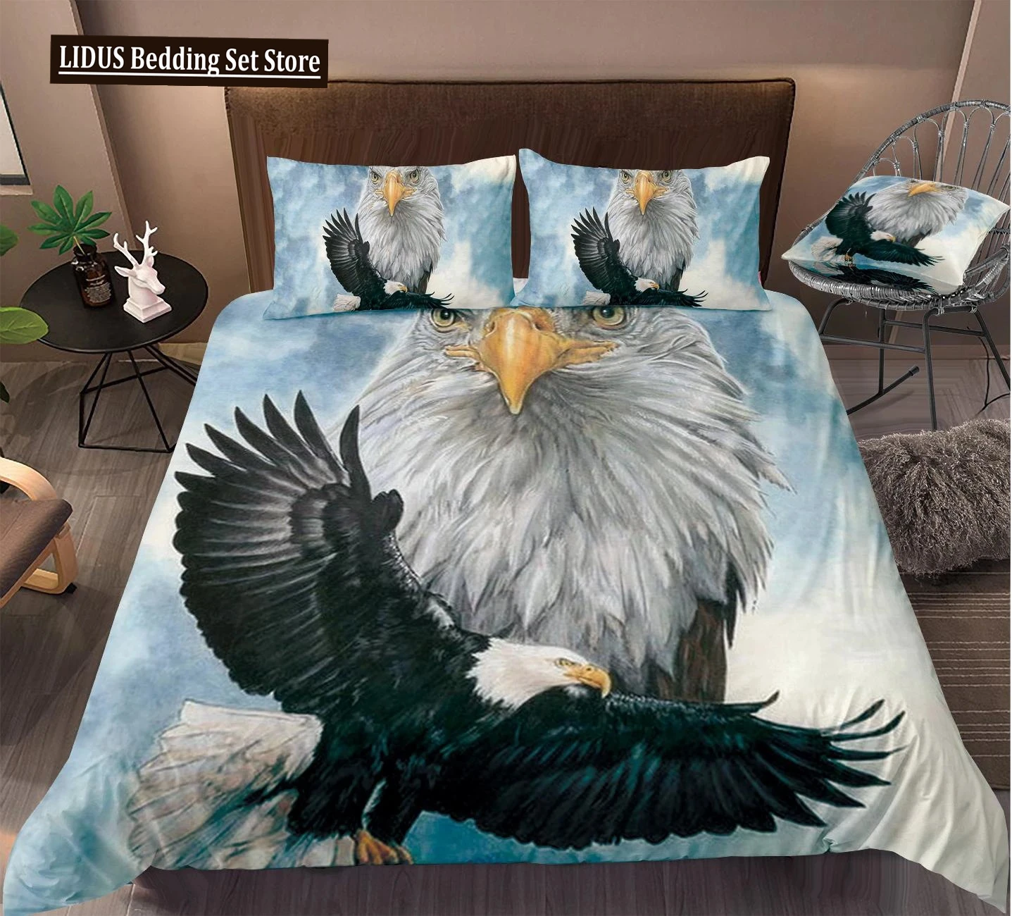 

Eagle Duvet Cover Set King Queen Size Cute Grey And White Eagle Soars In The Sky Polyester Bedding Set For Kids Teens Adults