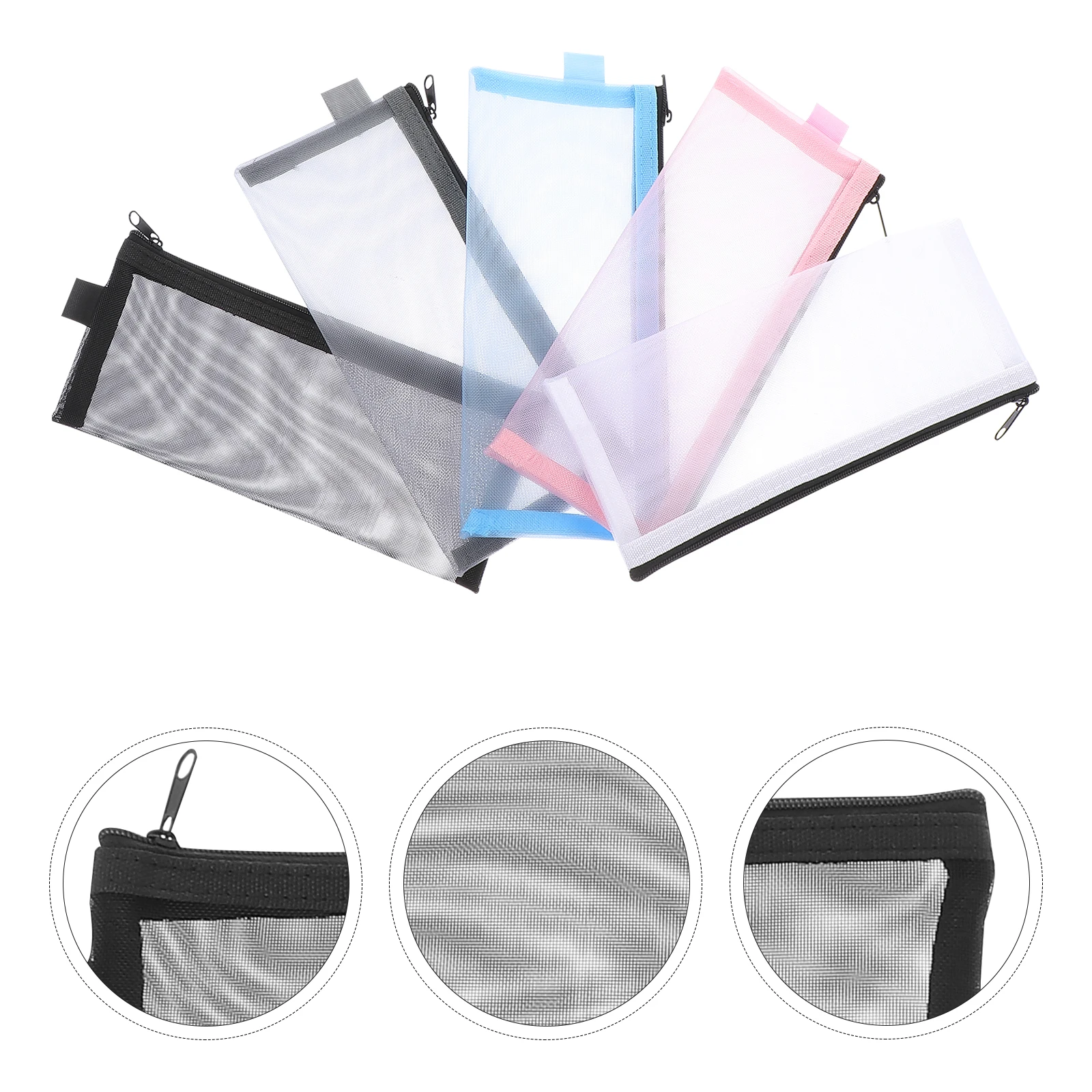 5Pcs Pencil Bag Nylon Net Transparent Pen Pouch Roomy Stationery Holder for School Office Simple Portable Design Gift Idea