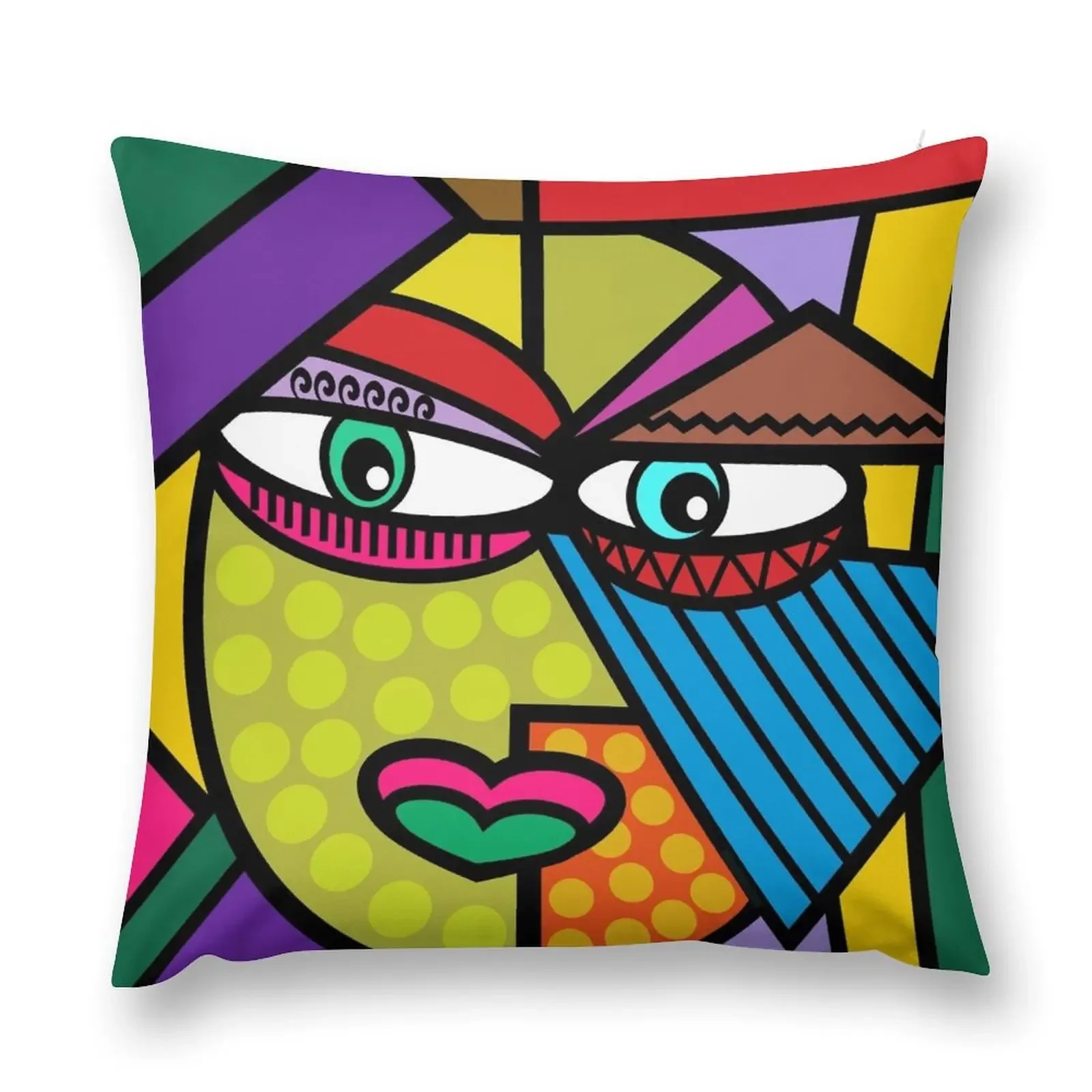 Funky Art Face with Dots and Stripes Throw Pillow Pillow Cover Luxury Pillow Case