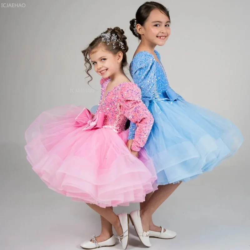 

Girls Red Long Sleeve Party Dress Children Princess Ball GownBirthday Pageant New Formal Wear Piano Recital Fashion Show Host