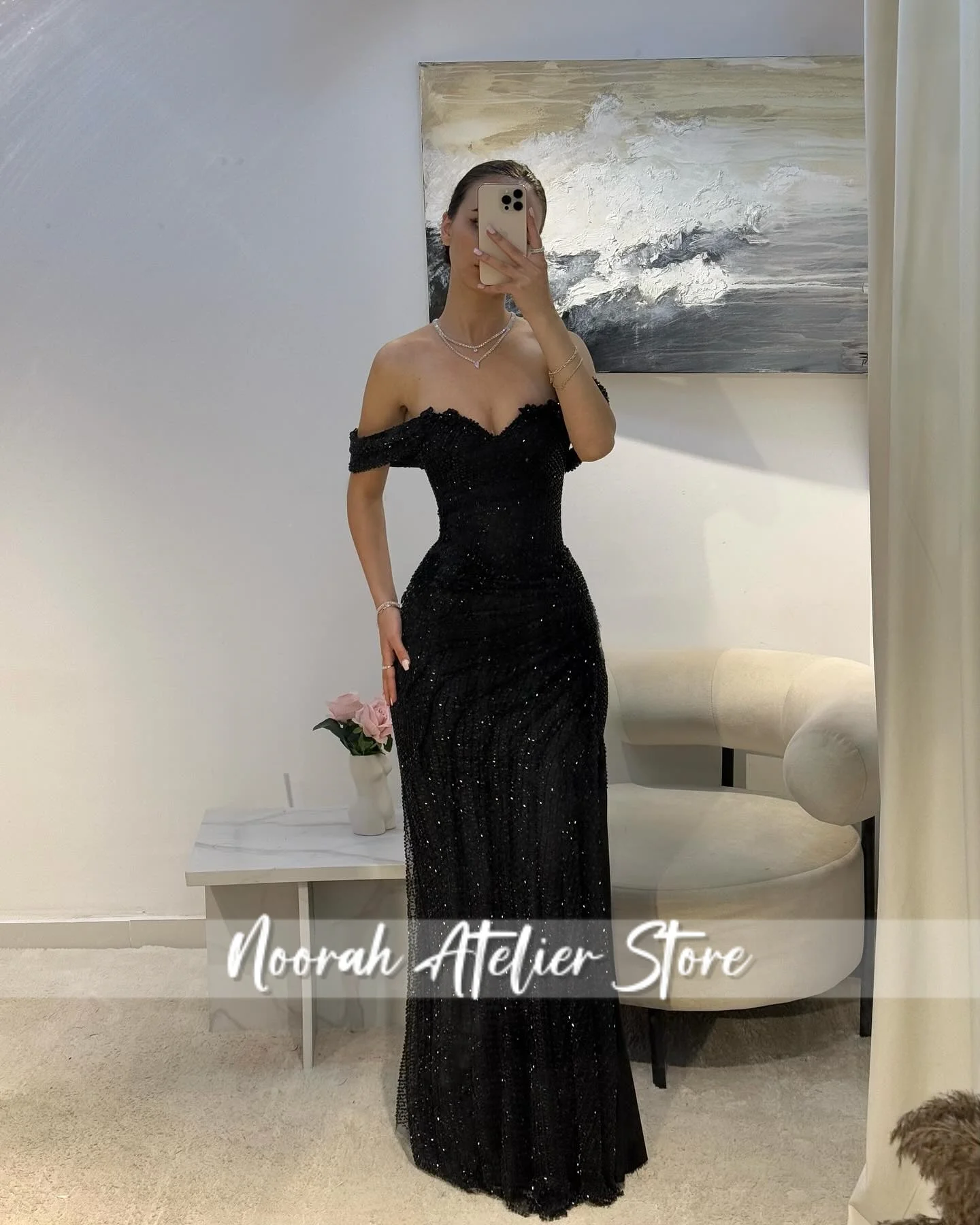 فساتين سهرة دبي سوداء لامعة مكشوفة الكتفين 2025 فساتين زفاف مثيرة طيات فستان حفلات Fساتين فستان رسمي مخصص