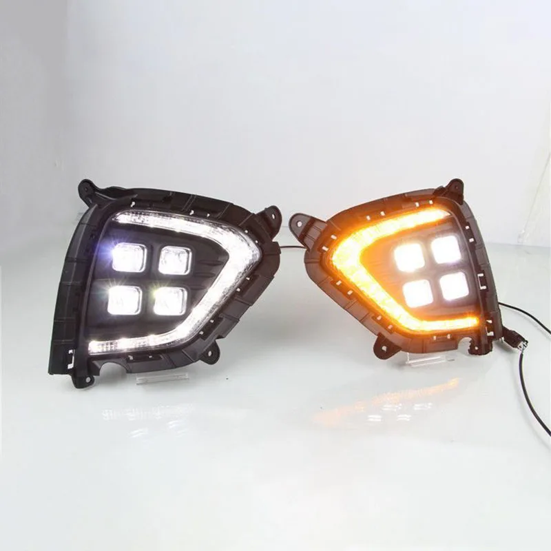 1Pair DRL For Hyundai Creta IX25 2017 2018 2019 2020 LED Daytime Running Light fog lamp Cover with yellow turning signal