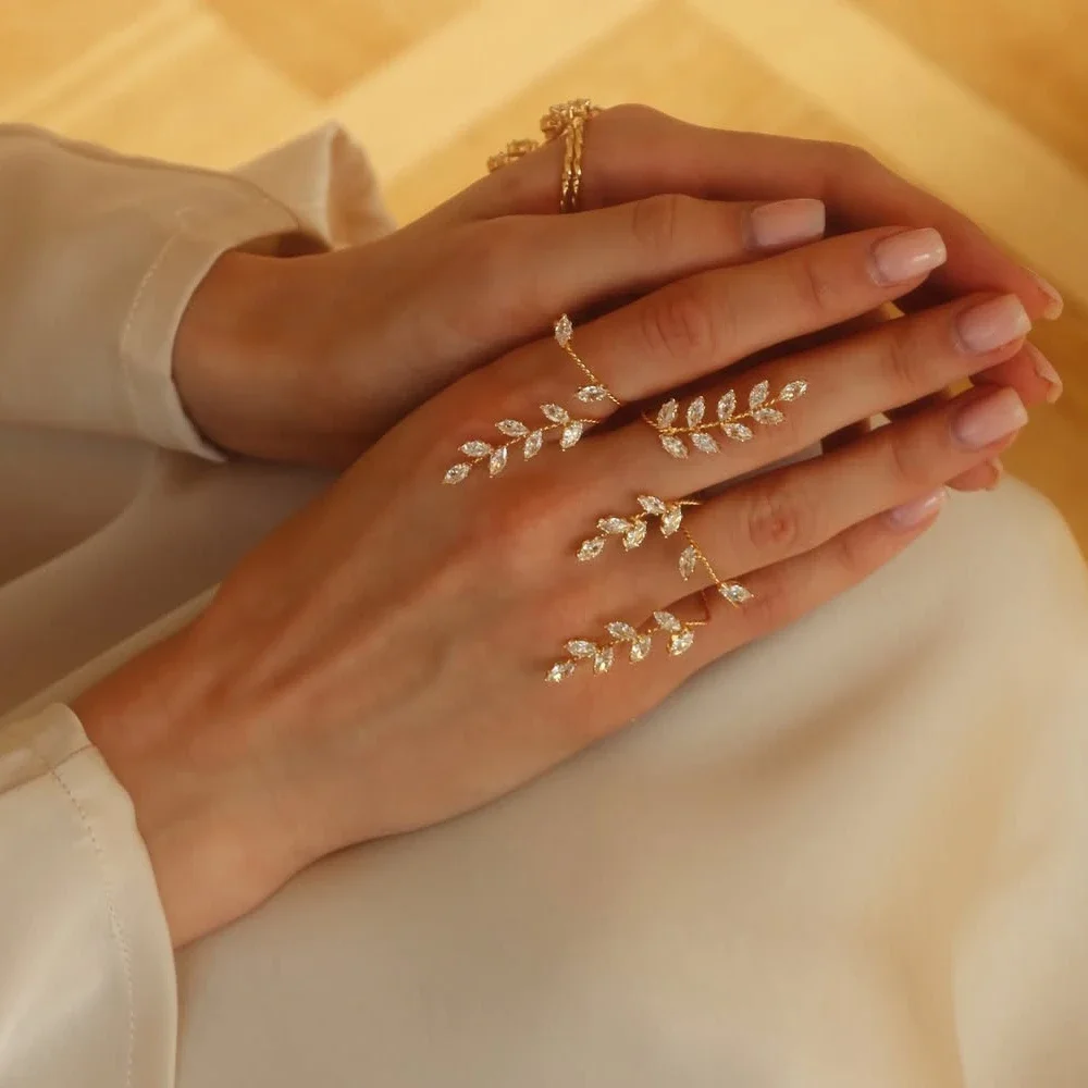 Роскошное кольцо на палец с листьями и цирконием, регулируемые аксессуары для рук для женщин, Y2K, роскошные модные свадебные украшения, подарок для невесты