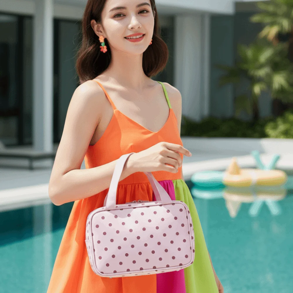 

Waterproof Cosmetic Bag Large Capacity Dual Zippers Toiletry Case Compartmentalized Portable Handle Travel Organizer