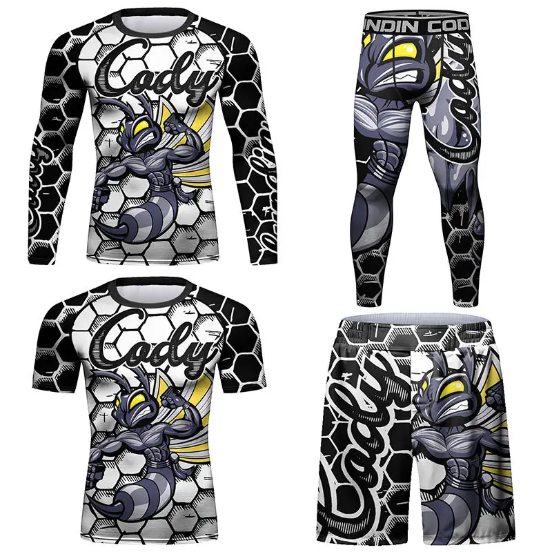 

New Mma Rashguard Men Boxing T-shirt+Shorts Set Kimono Jiu Jitsu T-shirts Bjj Kickboxing MMA Compression Boxeo Fight Clothing