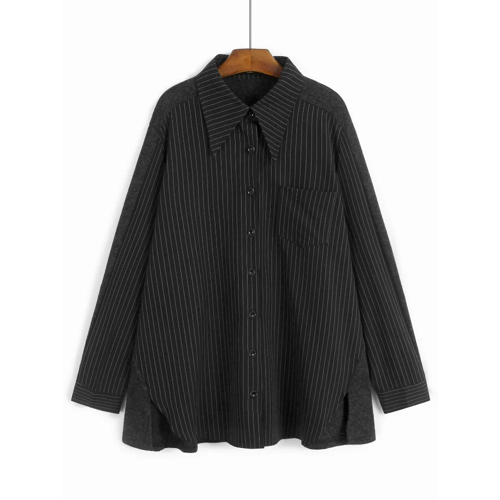 

SuperAen Retro Striped Patchwork Loose Shirt Women Autumn and Winter 2025 New Korean Style Oversize Office Lady Shirts