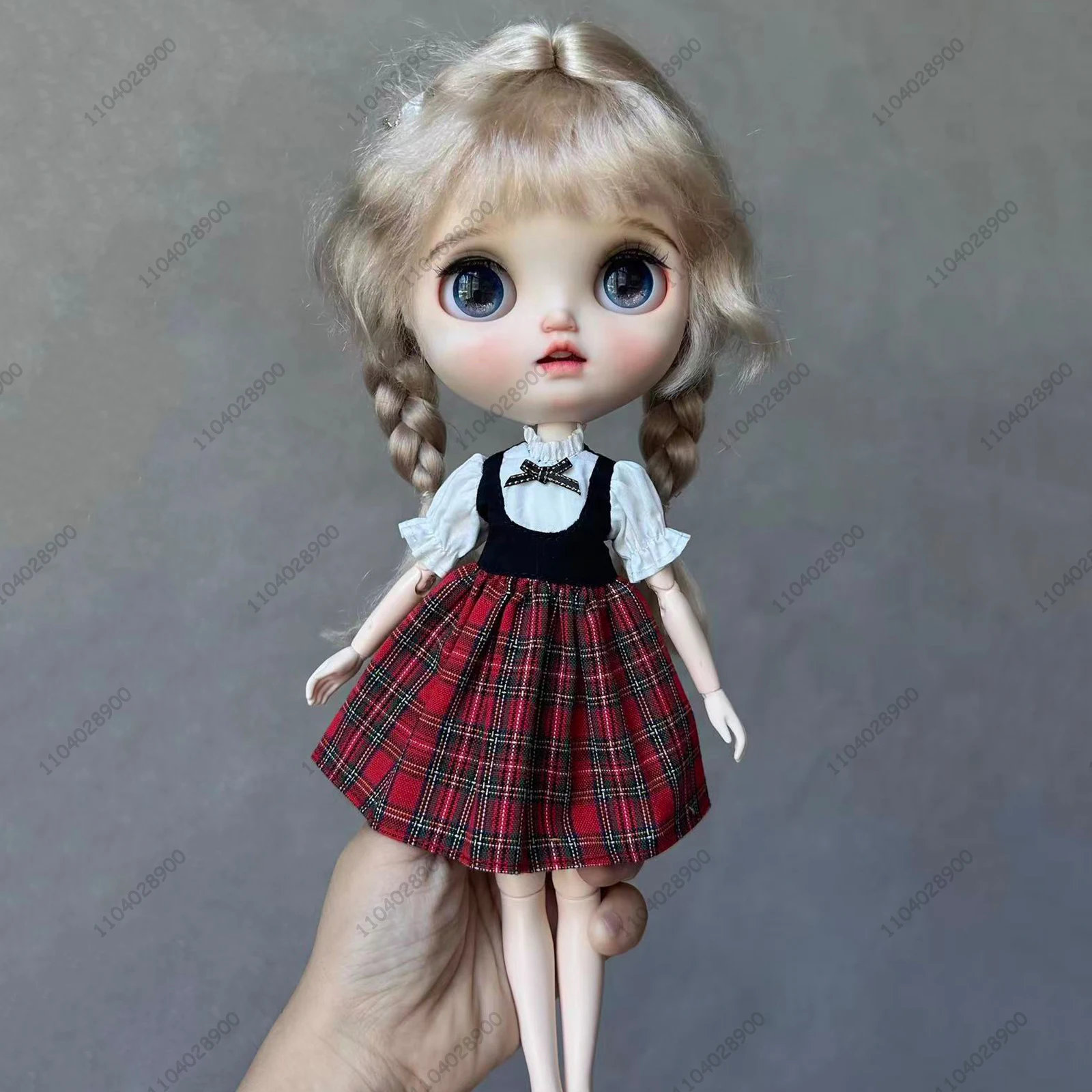 

For Blythe Doll 30cm Azone Doll Clothes Preppy Style Red Floral Dress Autumn Maillard Style Vintage Cottagecore Plaid Dress
