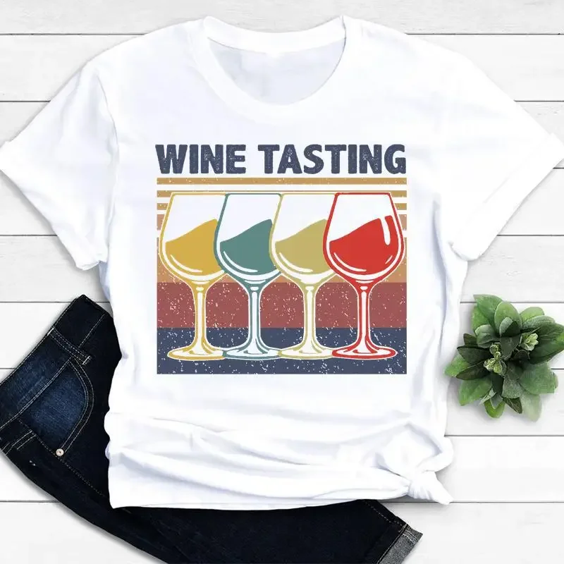 Graphic T Shirt New Women's Color Wine Glass Women's Print A Generation of Hair Base Shirt Trend Aesthetic Tops  Vintage Tee