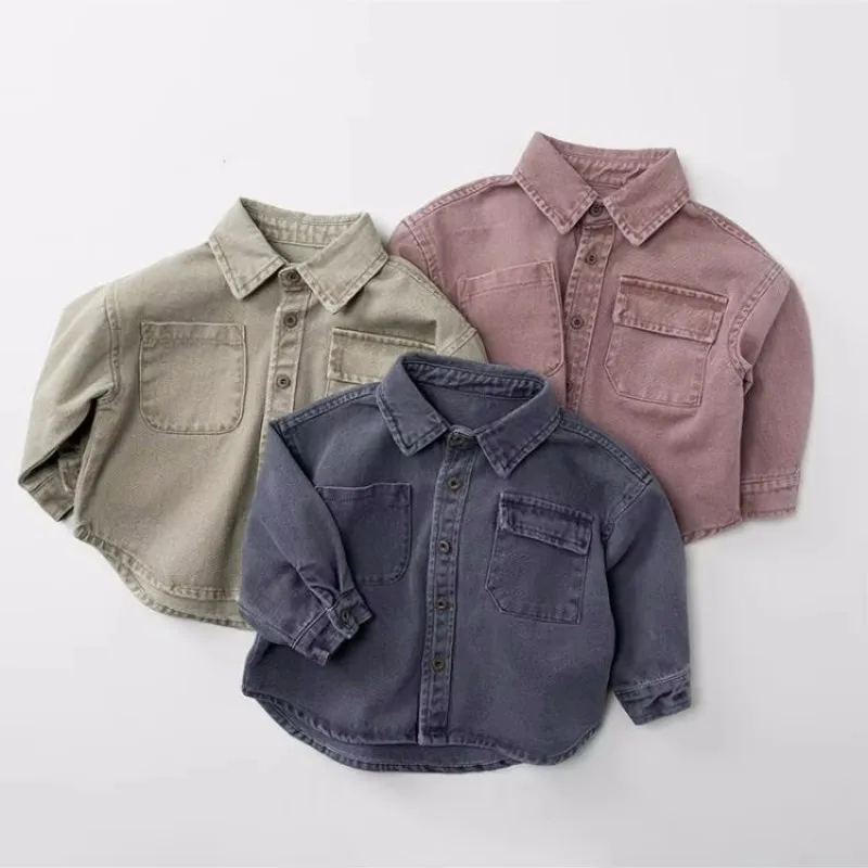 

2025 Autumn New Children Long Sleeve Shirts Cotton Boys Fashion Casual Lapel jacket solid Baby Girls Cardigan Coat Kids Clothes