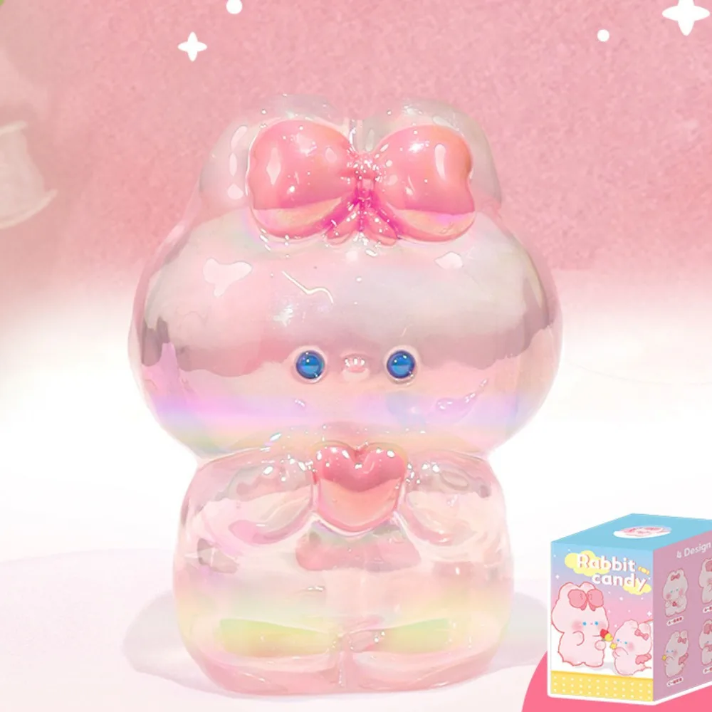 

Laser Transparent Gradient Rabbit Dolls Candy Color Crafts Pink Rabbit Mini Ornaments Statue Kawaii Cartoon Model Toy