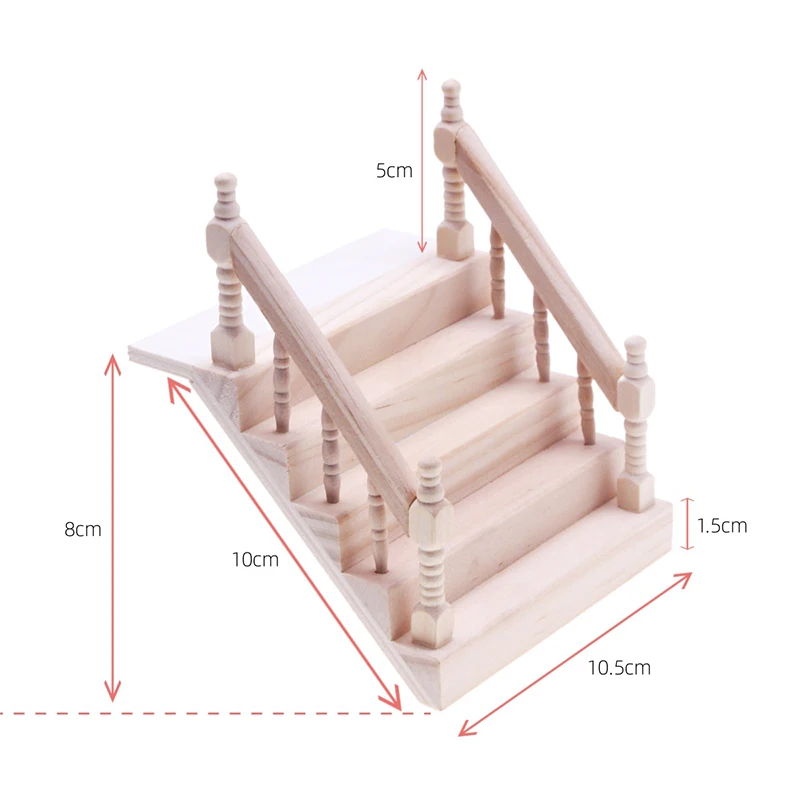 1:12 Dollhouse Miniature Unpainted Wooden Staircase Handrail Stairway Models Fairy Garden Micro Landscape Furniture Toy