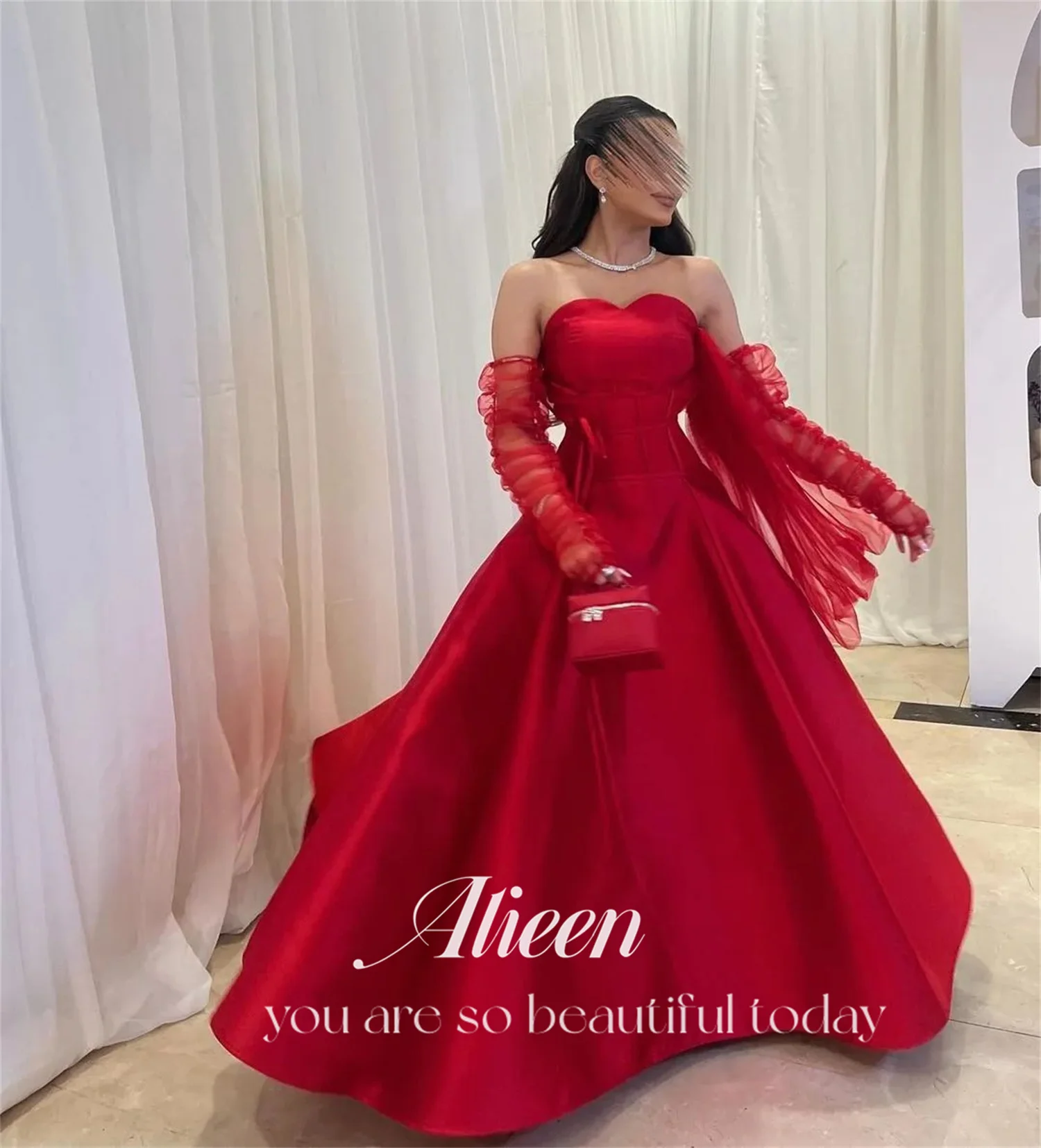 Sweetheart Red A-line Satin Luxury Party Dresses for Special Occasions Evening Elegant Woman Gala Prom Wedding Dress Customized