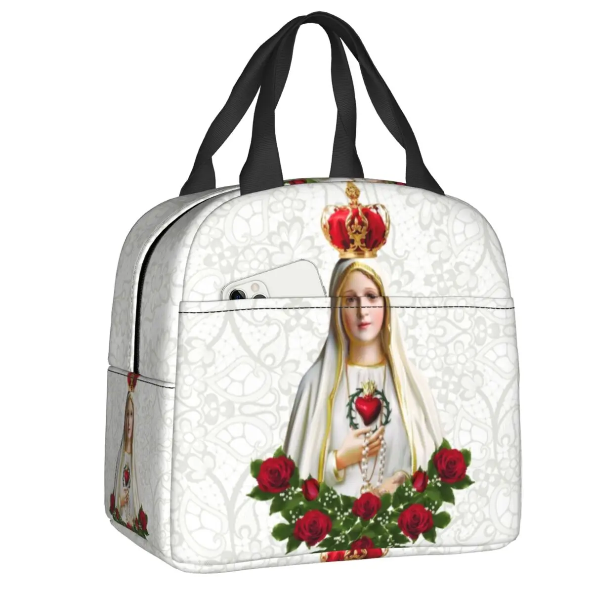Bolsas de almuerzo aisladas de Nuestra Señora de Fátima, Virgen María, para pícnic al aire libre, Portugal, rosario, católicas, reutilizables, térmicas, para el almuerzo