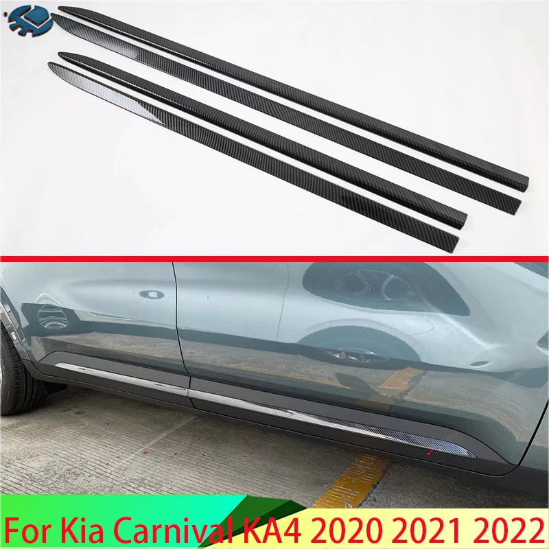 For Kia Carnival KA4 2020 2021 2022 Car Accessories Carbon Fiber Style Side Door Body Molding Moulding Trim