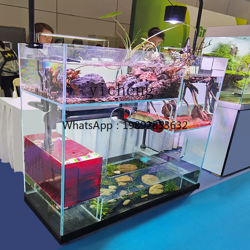 AA  tank without pipe fittings, bottom filter fish tank, medium and large screen ultra-white glass goldfish tank in the