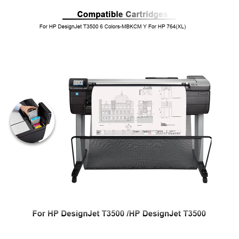 Hw.forever-HP用インクカートリッジ,高品質,764, HP designjet t3500,染料付き,フルインクチップ