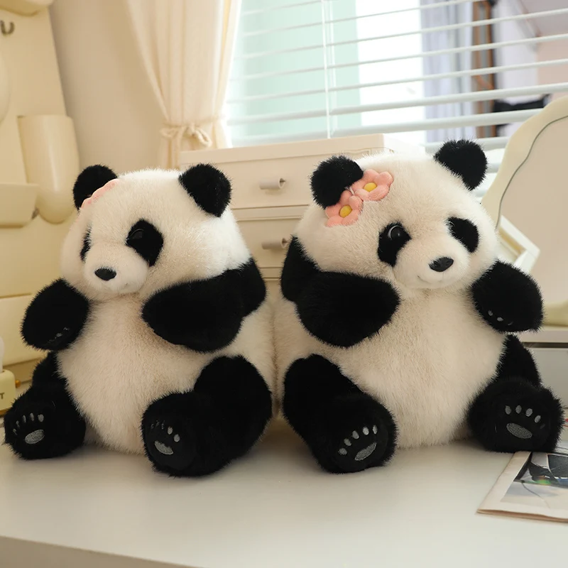 Super Cute Realistic Giant Panda Headwear Flower Plush Toy Soft Stuffed Fluffly Animal Hug Pillow Baby Appease Dolls Girls Gifts