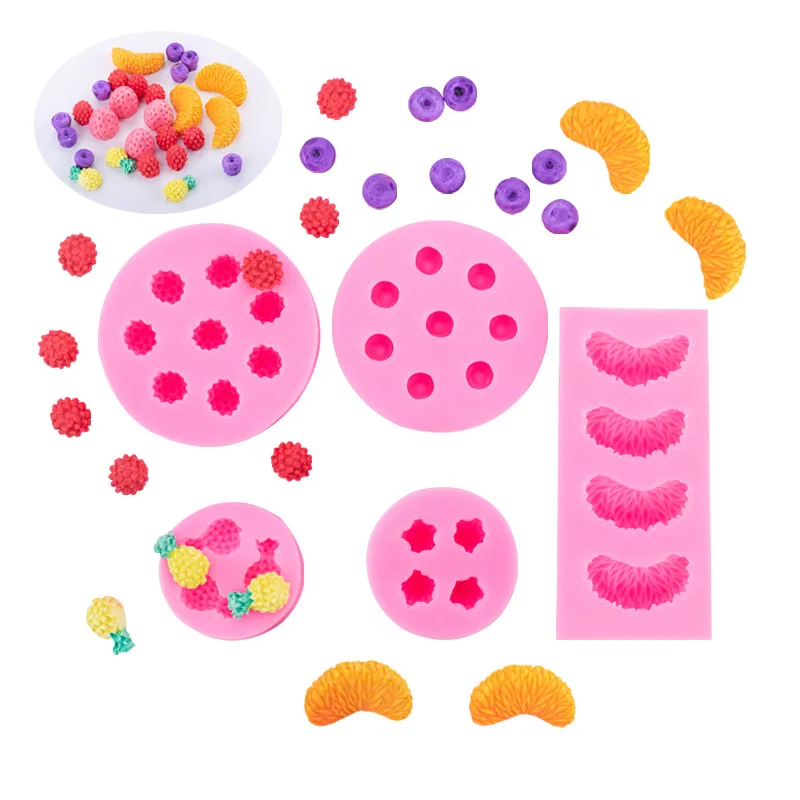 Fruit Series Orange Strawberry Blueberry Raspberry Silicone Mold Flip Sugar Cake Decoration DIY Candle Gypsum Clay