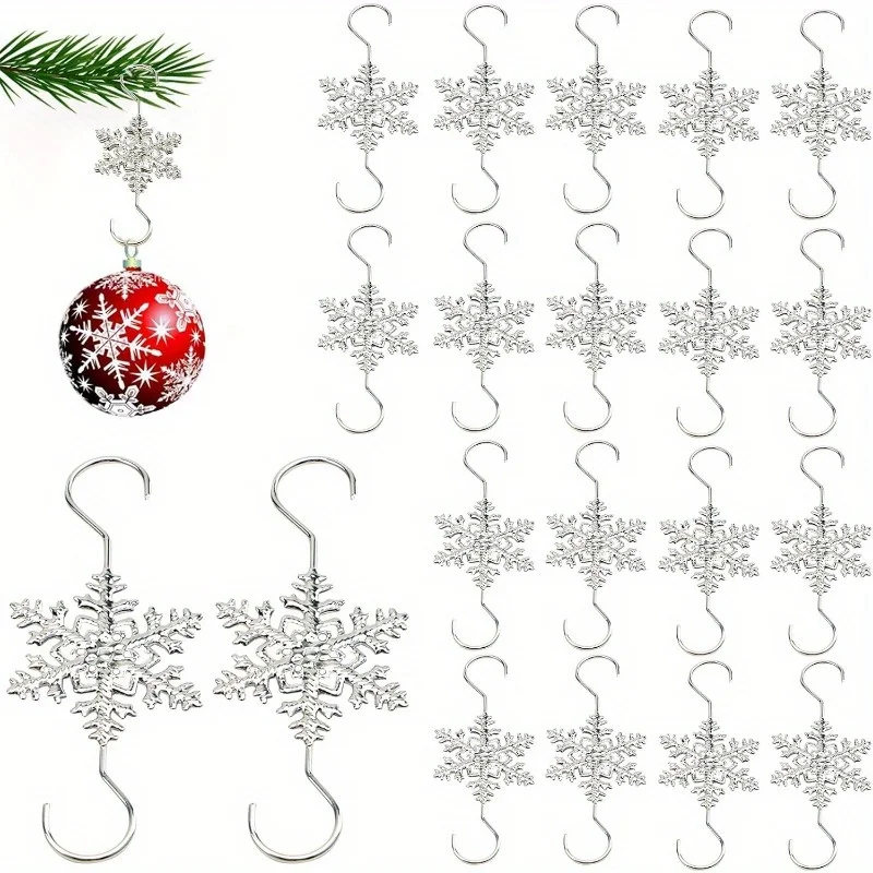 20pcs Silvery Snowflake Ornament Hooks Metal Wire Hangers Christmas Tree Hanging Hooks For Xmas Home Holiday Party Decoration