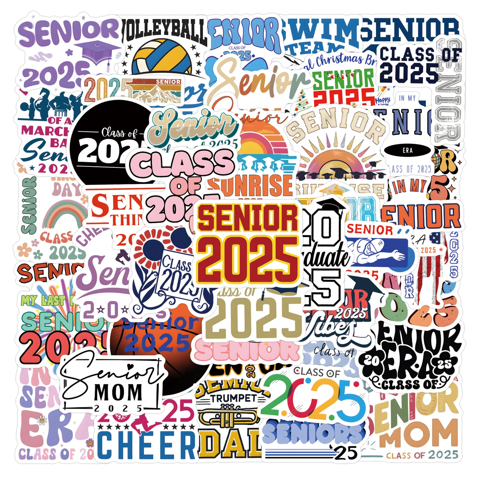 

10/55PCS Senior 2025 Graffiti English Slogan Decorative Skateboard Mobile Case Laptop DIY Waterproof Stickers Kids Toy