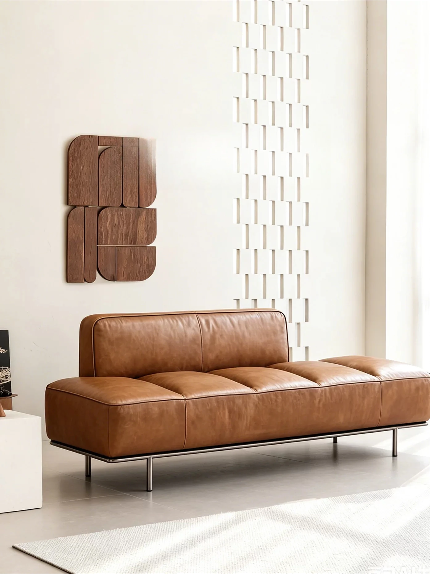 Italian minimalist armless sofa oil wax leather straight row sofa living room large flat lazy leather sofa