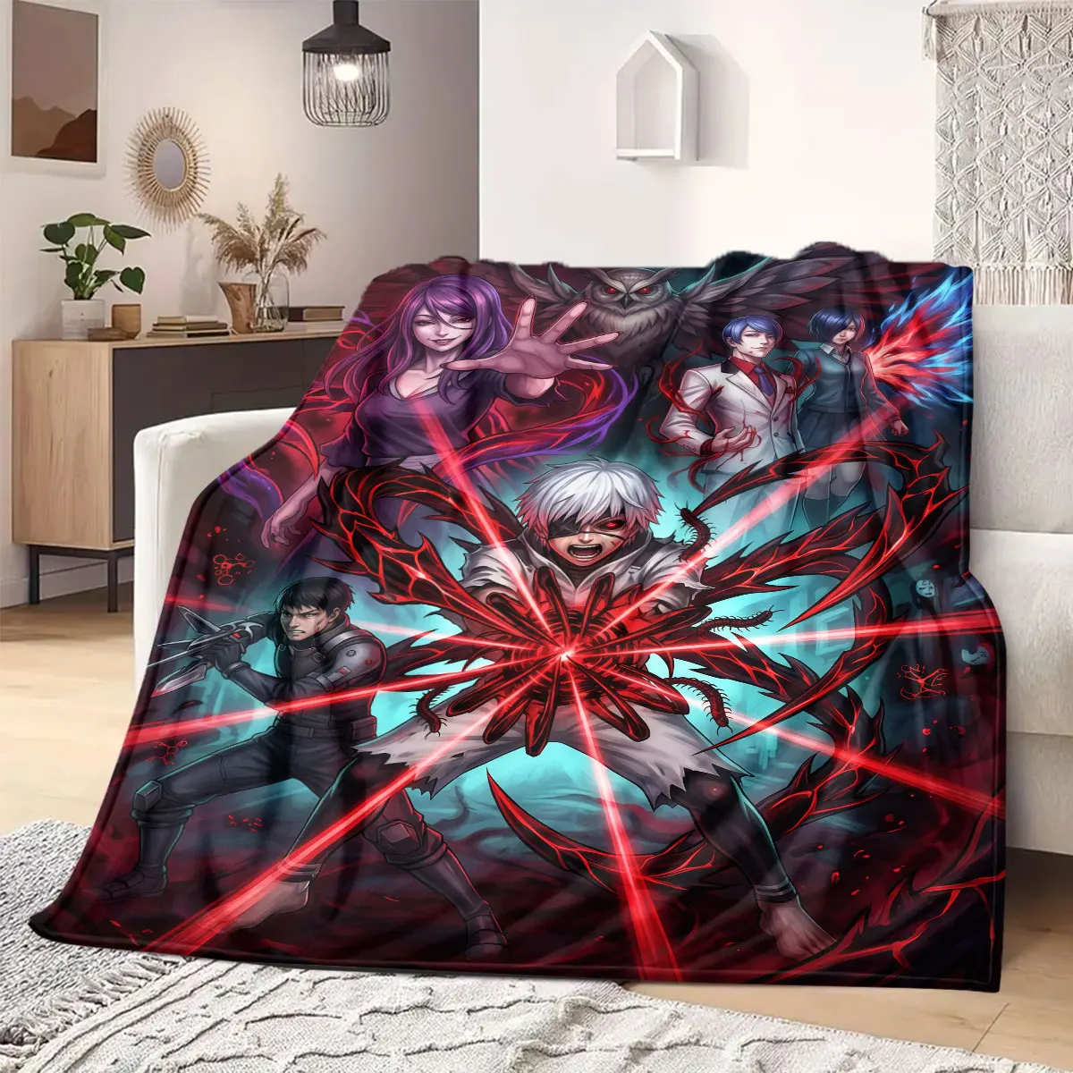 

Tokyo Ghoul Elite Cartoon Flannel Blanket, Detailed Print for Sofas and Beds, Warm Comfortable Throw for Home Living_LIAN