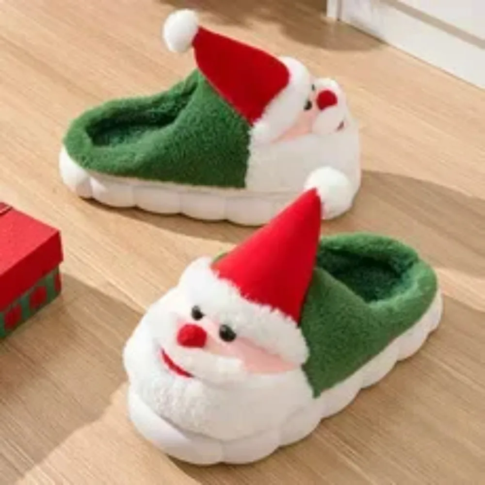 Winter Warm Slipper Christmas Fashion Snow Cold Warm Home Cotton Slippers Women Girls Shoes Cute Santa Claus Footwear